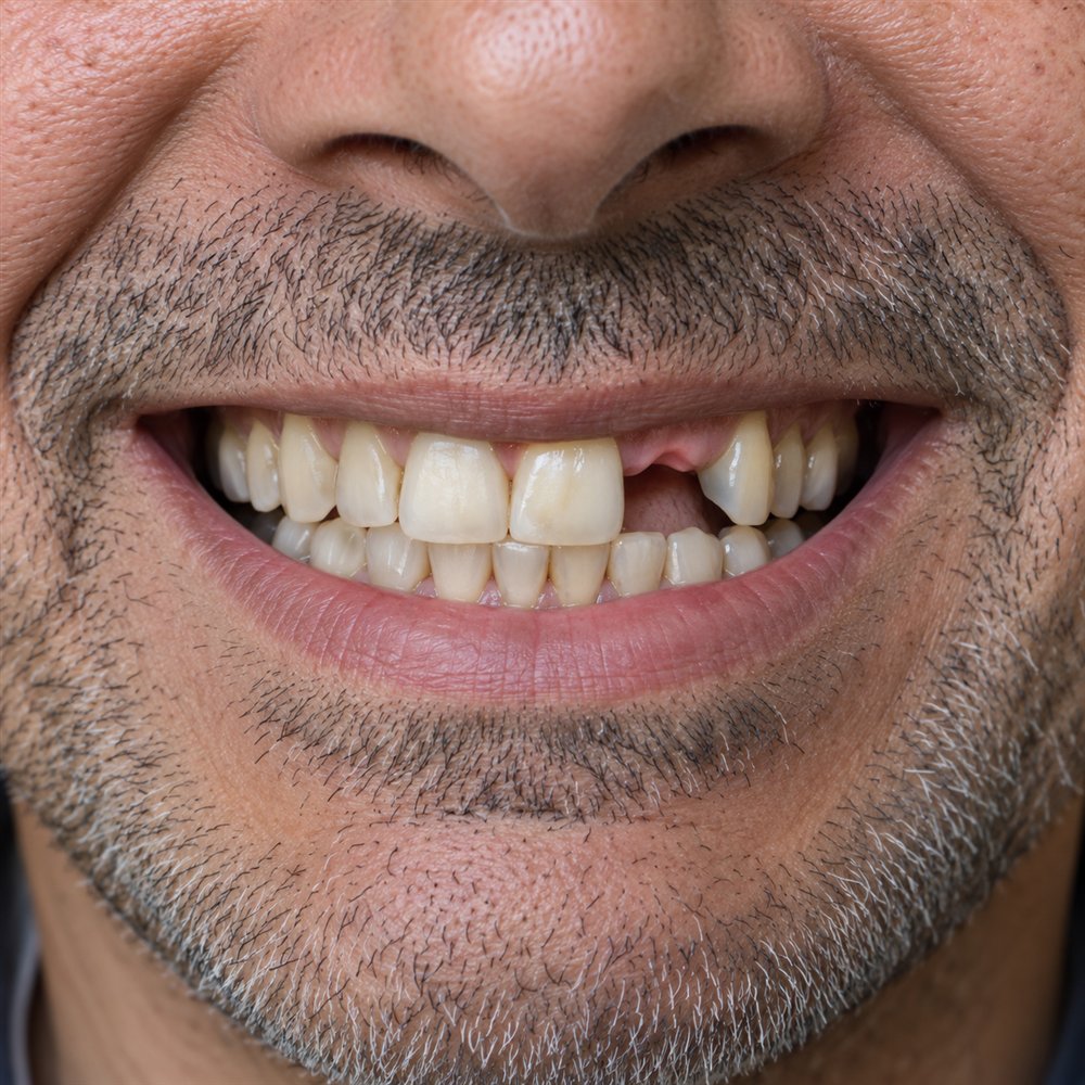 Antes: implante dentário (simulação ilustrativa)
